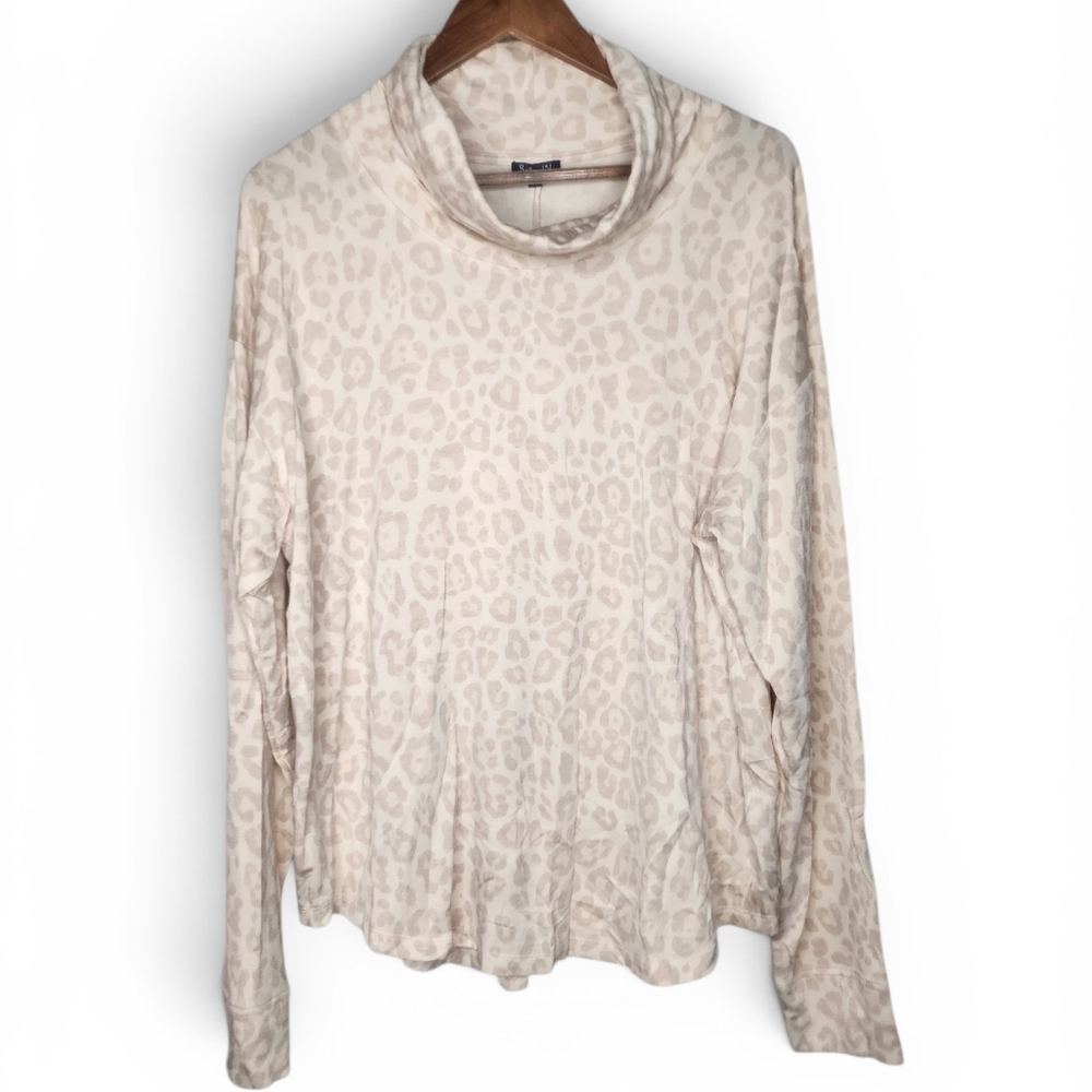Splendid Animal Print Cowl Neck Top in Oatmeal Heather Size XL New With Tags